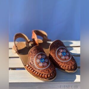 Brown Seven Flower Embroidered Artisan Handmade Huarache Sandals​